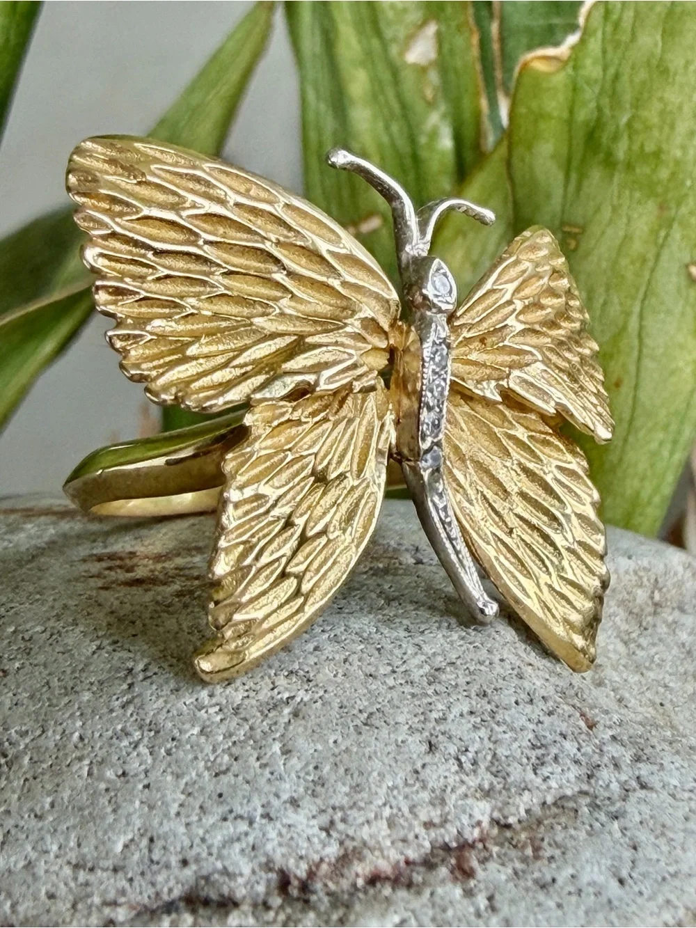 18 karat gold and diamond butterfly ring